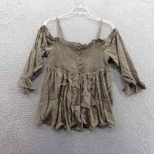 Torrid Olive Green Smocked Peasant Peplum Top 1‎ / 1X Rayon Blend NWT